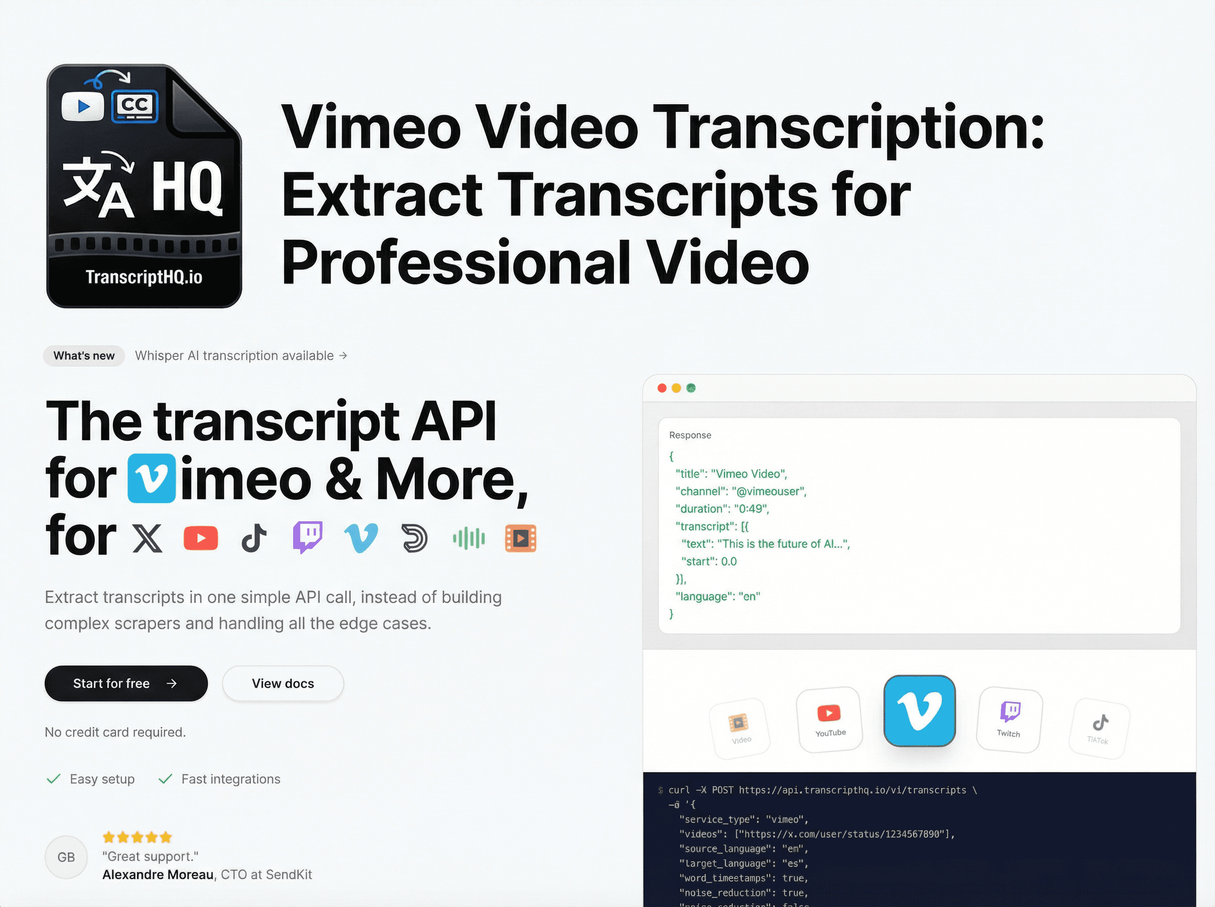 Vimeo video transcription API
